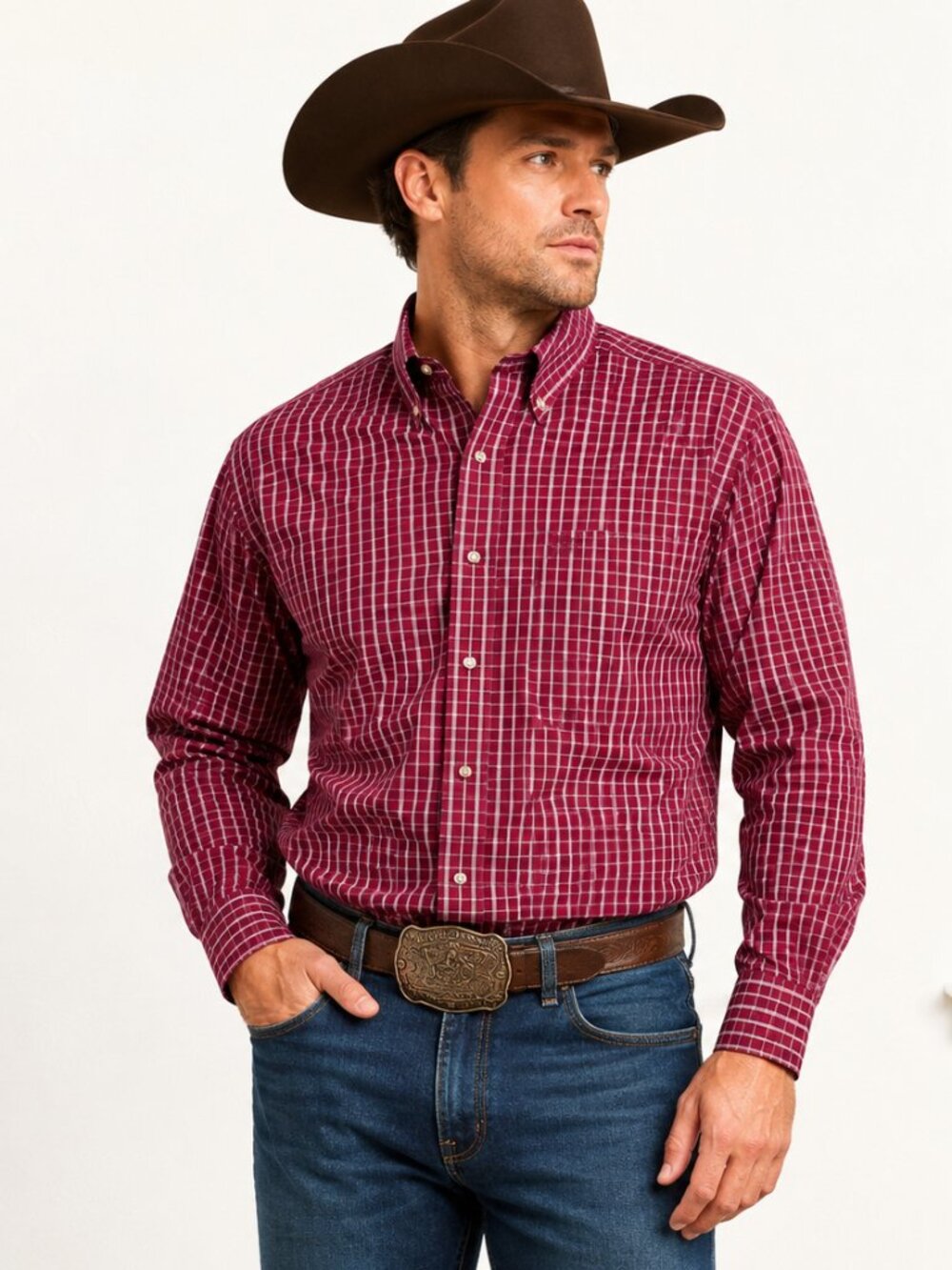 Ariat Pro Series Men's Large Plaid Button Down Long Sleeve Western Cowboy Shirt